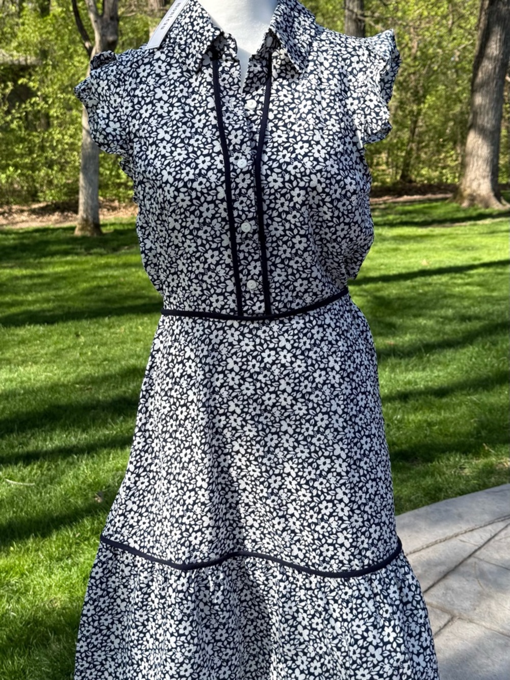 NWT Monteau Navy and White Floral Fit-and-Flare Dress